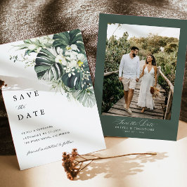 Tropisch Saliegroen Monstera Foto Achterkant Huwel Save The Date