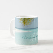Tropisch Sandy Beach Turquoise Typografie Palm Koffiemok (Voorkant links)