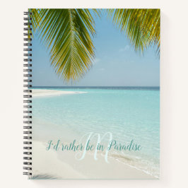 Tropisch Sandy Beach Turquoise Typografie Palm Notitieboek