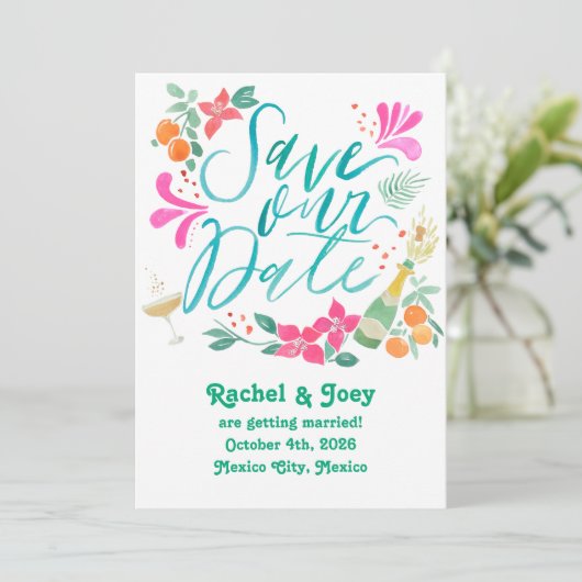 Tropisch Save the Date Kaart (Staand voorkant)