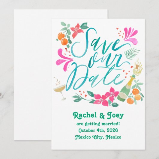 Tropisch Save the Date Kaart (Voorkant / Achterkant)