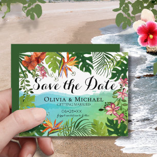 Tropisch Save the Date Kaart Waterverf Hibiscus