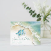 Tropisch Save the Date met Aquarel Zee Schildpad (Staand voorkant)