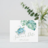 Tropisch Save the Date met Aquarel Zeeschildpad (Staand voorkant)
