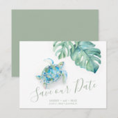 Tropisch Save the Date met Aquarel Zeeschildpad (Voorkant / Achterkant)