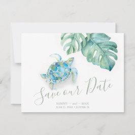 Tropisch Save the Date met Aquarel Zeeschildpad