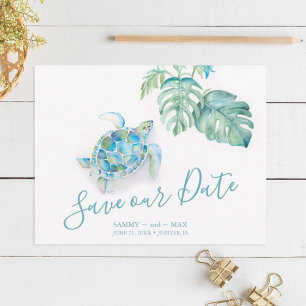 Tropisch Save the Date met Aquarel Zeeschildpad