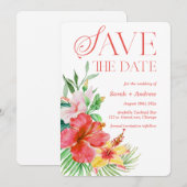 Tropisch Save The Date Sjabloon Printbaar Kaart (Voorkant / Achterkant)