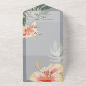 Tropisch Scarlet Yellow Hibiscus Fern Wedding All In One Uitnodiging (Buitenkant)