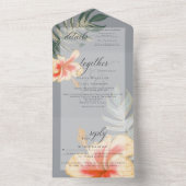 Tropisch Scarlet Yellow Hibiscus Fern Wedding All In One Uitnodiging (Binnen)