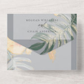 Tropisch Scarlet Yellow Hibiscus Fern Wedding All In One Uitnodiging (Achterkant)