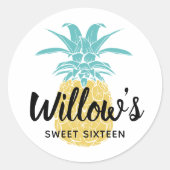 Tropisch schattig ananas Luau verjaardagsfeestje Ronde Sticker (Voorkant)