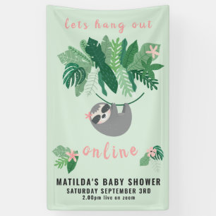 Tropisch schattig rondje met online baby shower spandoek