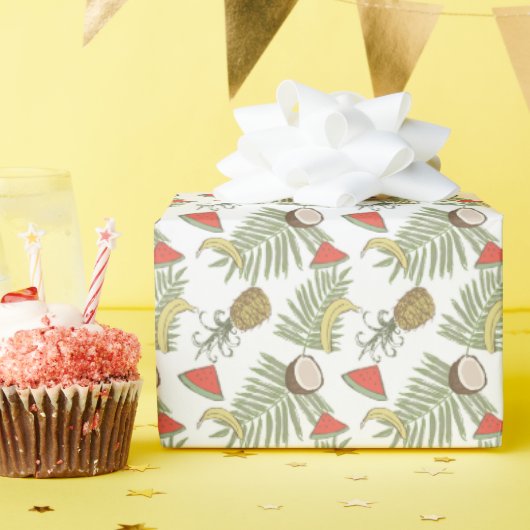 Tropisch schetsenpatroon cadeaupapier (Verjaardagsfeest)