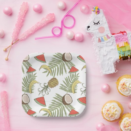 Tropisch schetsenpatroon papieren bordje (Feest)