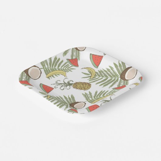 Tropisch schetsenpatroon papieren bordje (Gebogen)