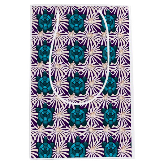 Tropisch Schildpad Bloemmotief Naadloos Zee Schild Medium Cadeauzakje (Voorkant)