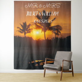 Tropisch Schrift Mr & Mrs Trouw Achtergrond banner Wandkleed