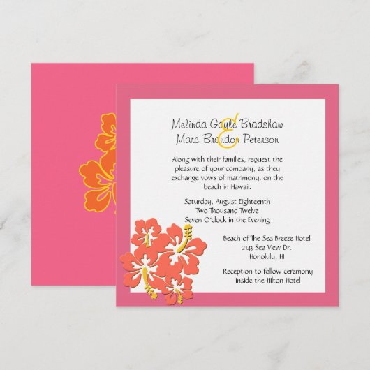 Tropisch Sherbert Hibiscus Wedding Uitnodiging (Voorkant / Achterkant)