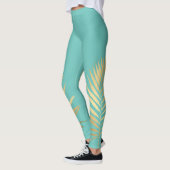 Tropisch Shimmer Gold Palm Leaves Soft Aqua Blue Leggings (Links)