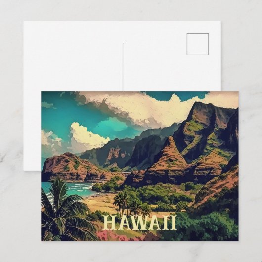 Tropisch Shore Artwork Hawaii Briefkaart (Voorkant / Achterkant)