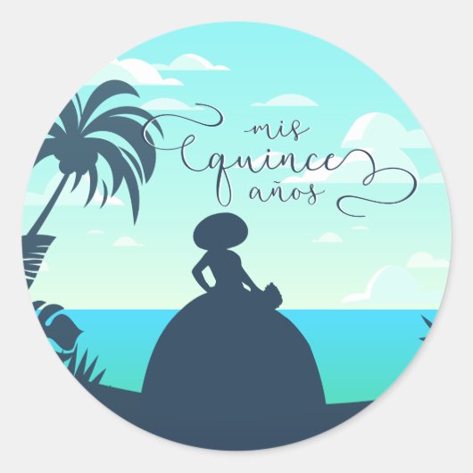 Tropisch Silhouette Charro Quinceanera Ronde Sticker (Voorkant)