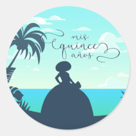 Tropisch Silhouette Charro Quinceanera Ronde Sticker