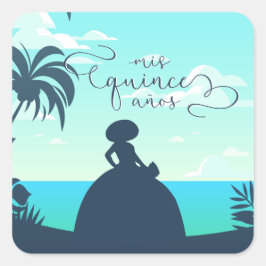 Tropisch Silhouette Charro Quinceanera Vierkante Sticker