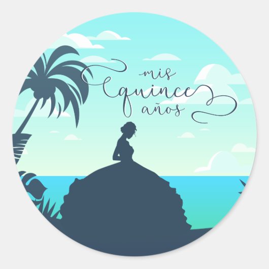 Tropisch Silhouette Quinceanera Ronde Sticker (Voorkant)