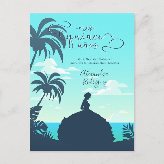 Tropisch Silhouette Quinceanera Uitnodiging Briefkaart (Voorkant)
