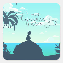 Tropisch Silhouette Quinceanera Vierkante Sticker
