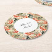 Tropisch Sinaasappel Anthurium Bloemenbruiloft Ronde Kartonnen Onderzetter (Gebogen)