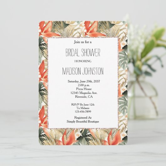 Tropisch Sinaasappel Anthurium Floral Vrijgezellen Kaart (Staand voorkant)