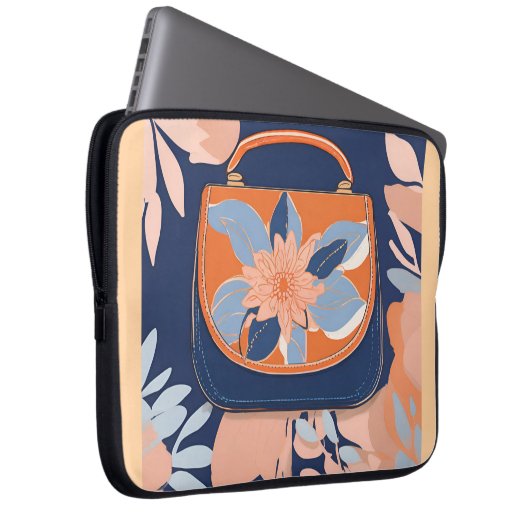 Tropisch Sinaasappel Blauw AI kunst Laptop Sleeve (Voorkant Rechts)