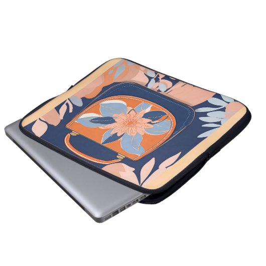 Tropisch Sinaasappel Blauw AI kunst Laptop Sleeve (Voorkant onderkant)
