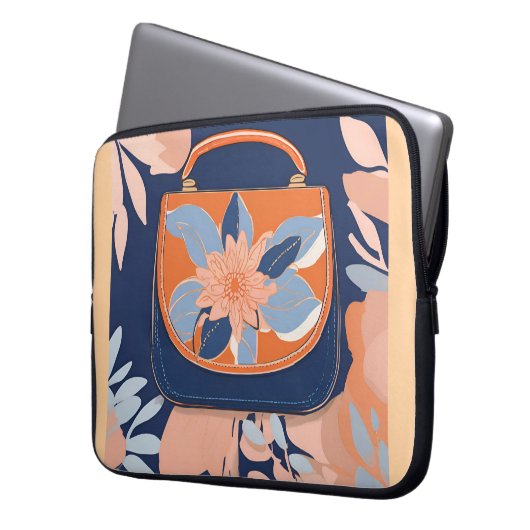 Tropisch Sinaasappel Blauw AI kunst Laptop Sleeve (Voorkant Links)
