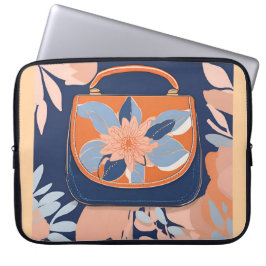 Tropisch Sinaasappel Blauw AI kunst Laptop Sleeve