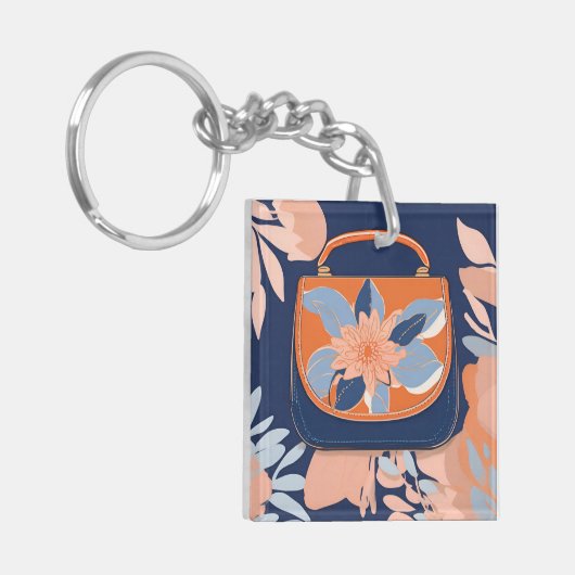 Tropisch Sinaasappel Blauw AI kunst Sleutelhanger (Voorkant Links)