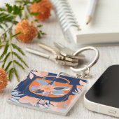 Tropisch Sinaasappel Blauw AI kunst Sleutelhanger (Voorkant Rechts)