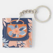 Tropisch Sinaasappel Blauw AI kunst Sleutelhanger (Achterkant)