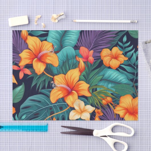 Tropisch Sinaasappel Bloemen Decoupage papier (Craft)