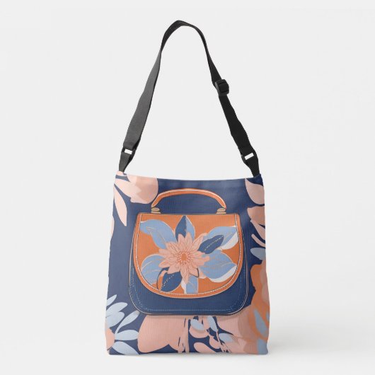 Tropisch Sinaasappel Blue Purse AI kunst Crossbody Tas (Achterkant)
