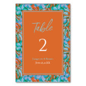 Tropisch Sinaasappel en Blauwe Bloemen Huwelijk Kaart (Achterkant)