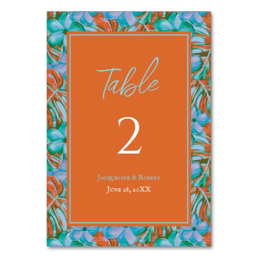 Tropisch Sinaasappel en Blauwe Bloemen Huwelijk Kaart (Voorkant)