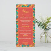 Tropisch Sinaasappel en Geel Bloemen Wedding Menu (Staand voorkant)