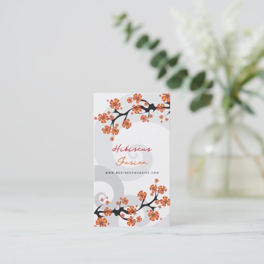 Tropisch Sinaasappel Hibiscus Flower Fusion Grijze Visitekaartje (Staand voorkant)
