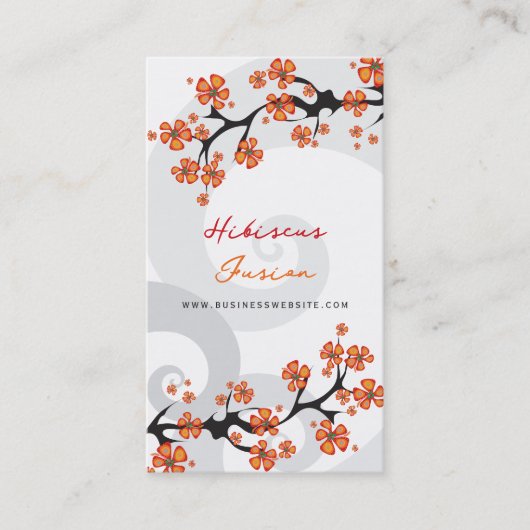 Tropisch Sinaasappel Hibiscus Flower Fusion Grijze Visitekaartje (Voorkant)