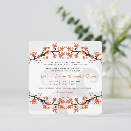 Tropisch Sinaasappel Hibiscus Fusion Grijs Swirl B Kaart (Staand voorkant)