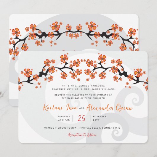 Tropisch Sinaasappel Hibiscus Fusion Grijs Swirl B Kaart (Voorkant / Achterkant)