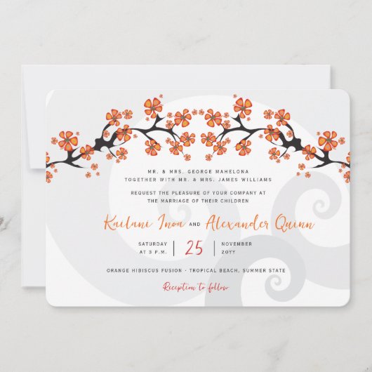 Tropisch Sinaasappel Hibiscus Fusion Grijs Swirl B Kaart (Voorkant)